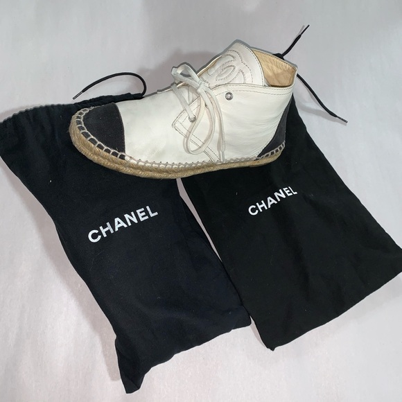 CHANEL size 37 Two-tone leather lace up ESPADRILLE - Picture 12 of 12
